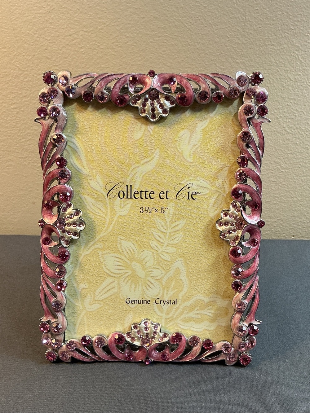 Vintage Collette et Cie Genuine Crystal Pink Enamel Frame 3.5x5